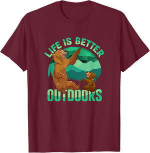 Disney Brother Bear Life Is Better Outdoors Retro Badge T-Shirt - T-Shirt | Maroon