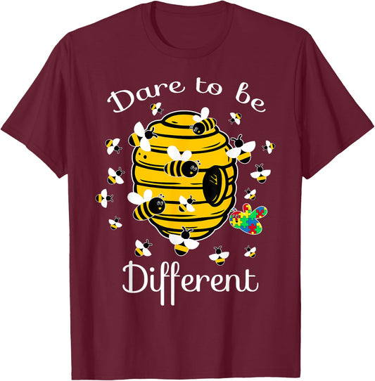 Dare To Be Different Bee Puzzle Cool Autism Awareness Gift T-Shirt - T-Shirt | Maroon