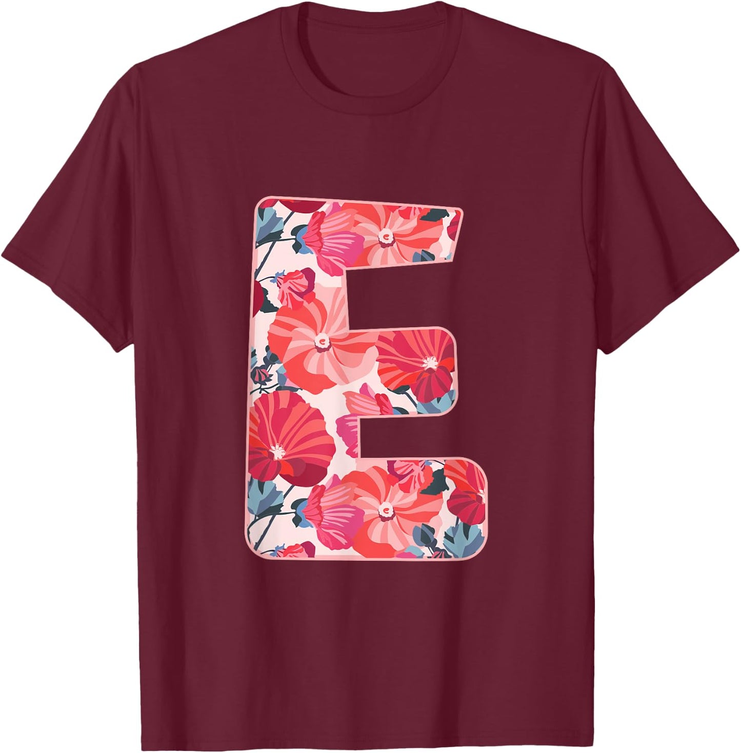 Letter E Alphabet First Name Vowels Flower Nature Gift T-Shirt - T-Shirt | Maroon