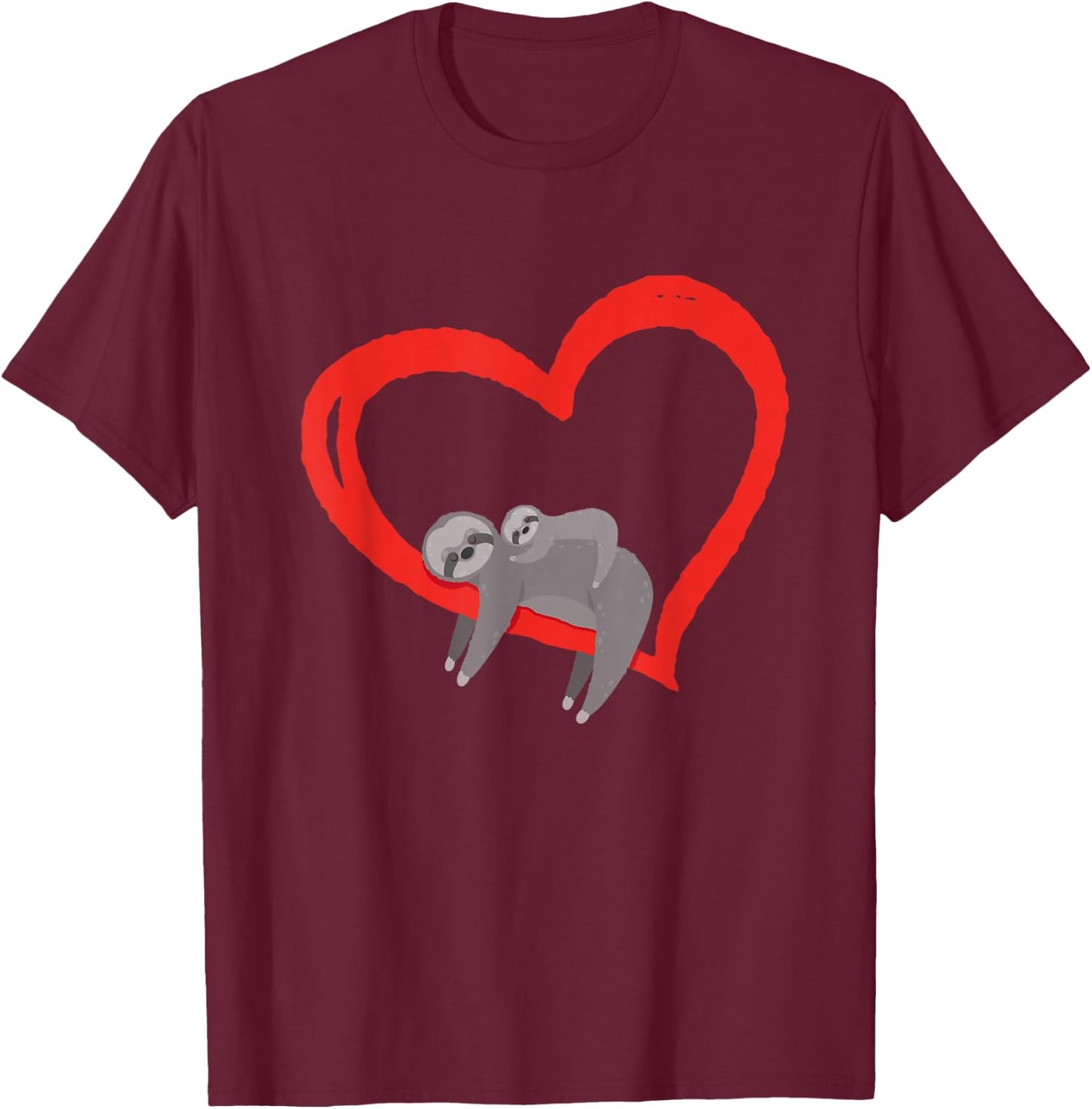 Sloth Valentine's Day, Women's Sloths Valentine's Day Heart T-Shirt - T-Shirt | Maroon