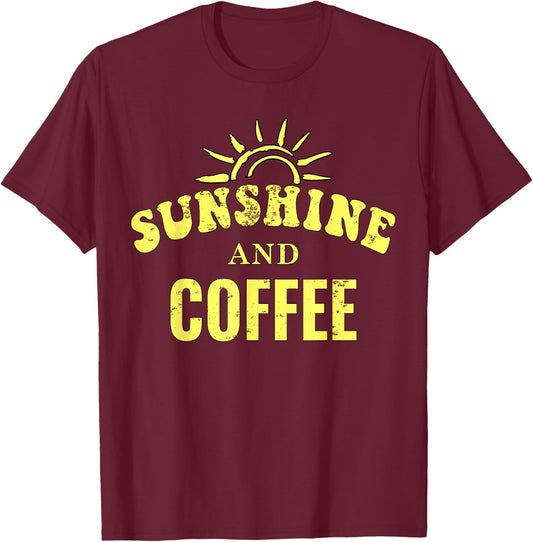 Coffee Lovers | Sunshine and Coffee Retro Style Mothers Day T-Shirt - T-Shirt | Maroon