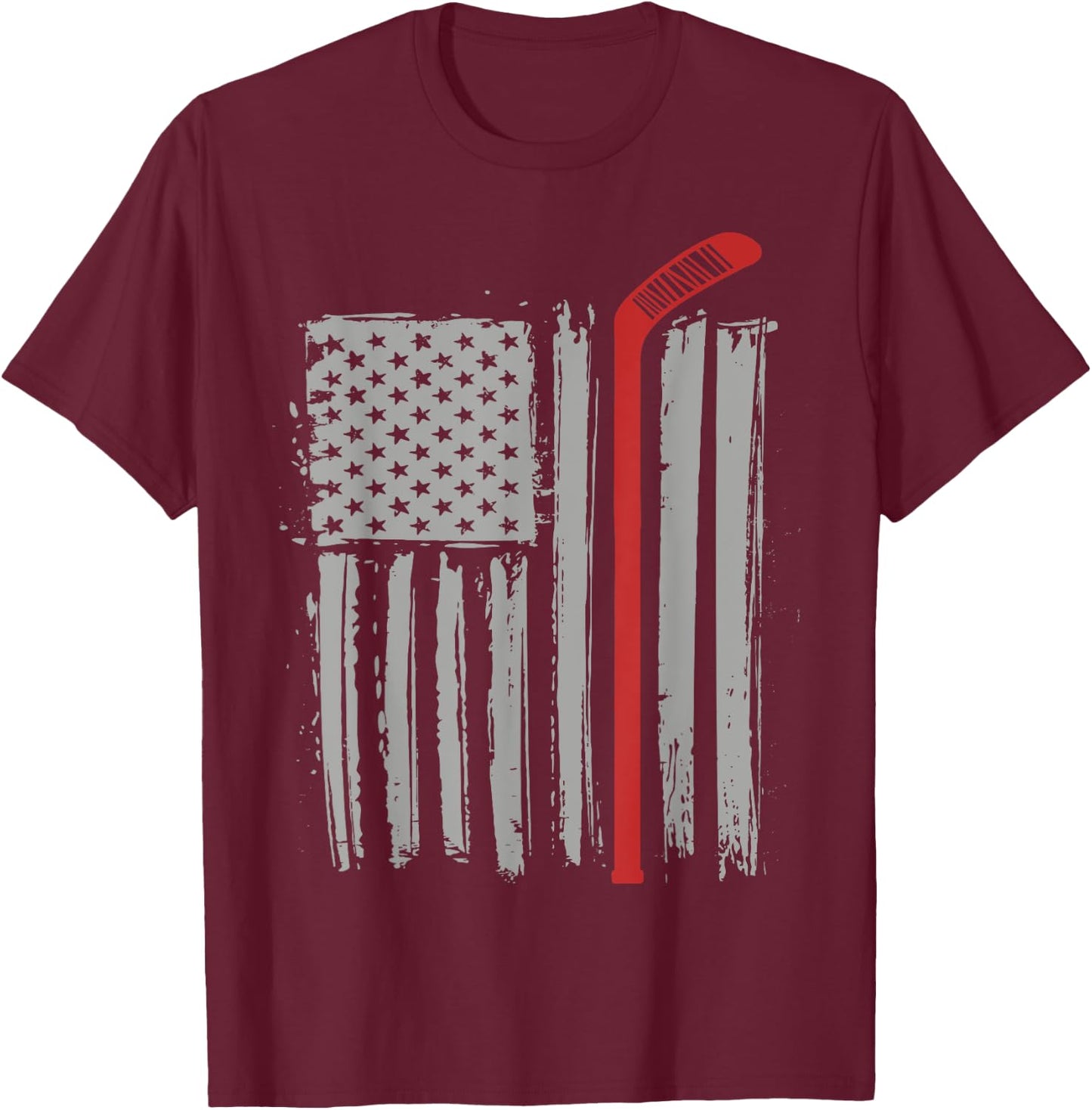 Ice Hockey American Flag Winter USA Women Kids Men T-Shirt - T-Shirt | Maroon
