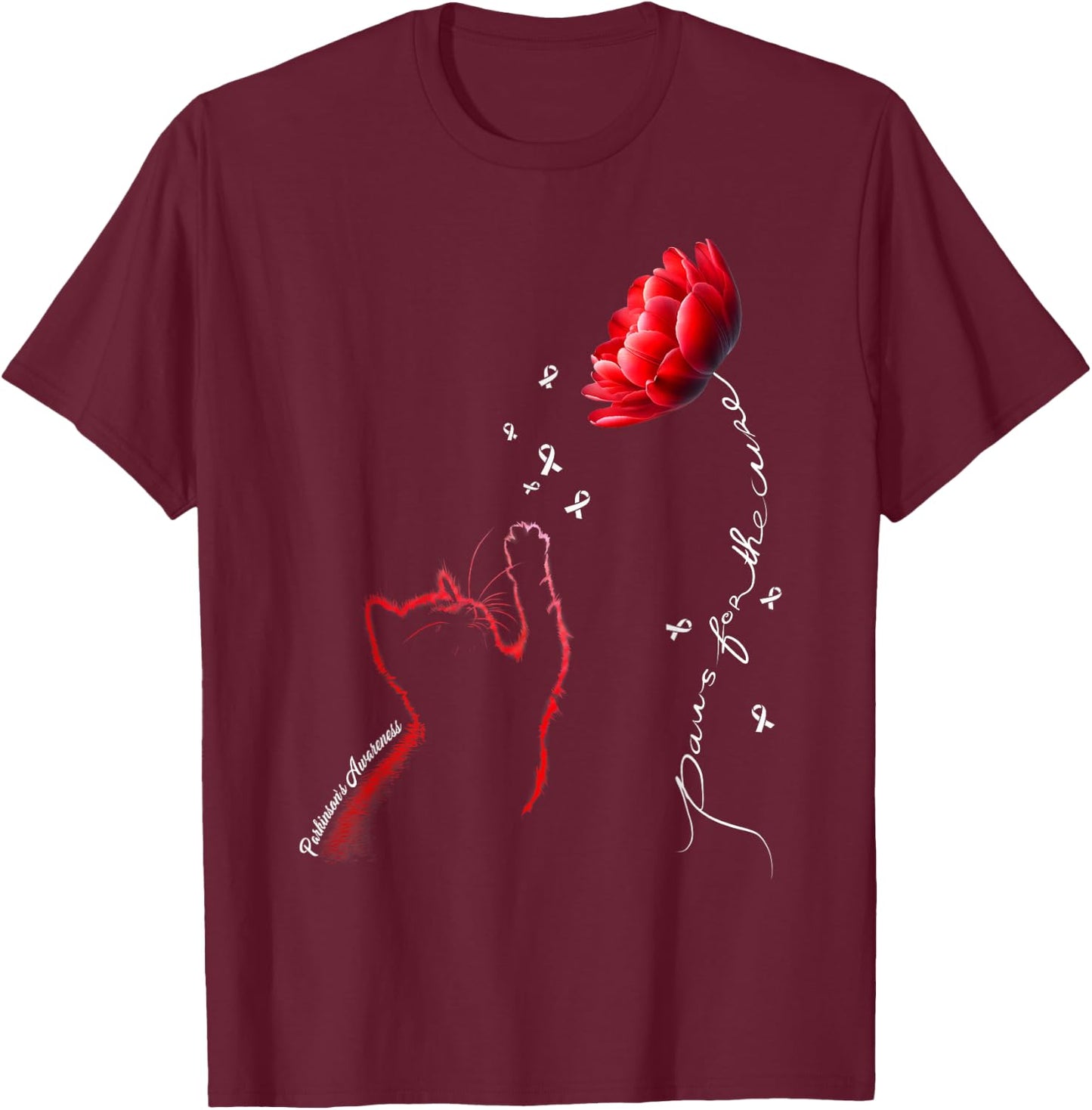 Red Tulip Cat Paws For The Cure Parkinson's Awareness Women T-Shirt - T-Shirt | Maroon