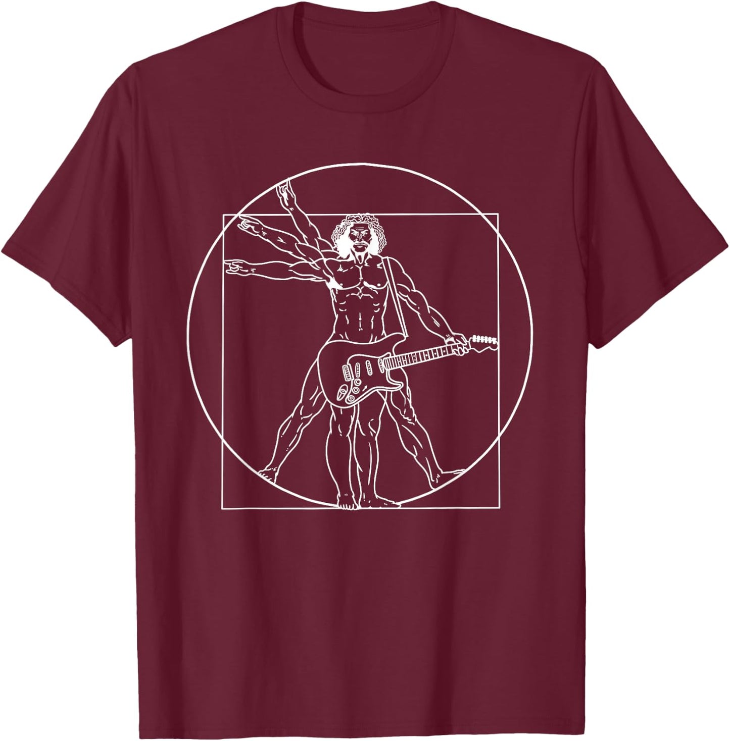 Guitar Shirt Da Vinci Vitruvian Man Guitar Player Musicians T-Shirt - T-Shirt | Maroon