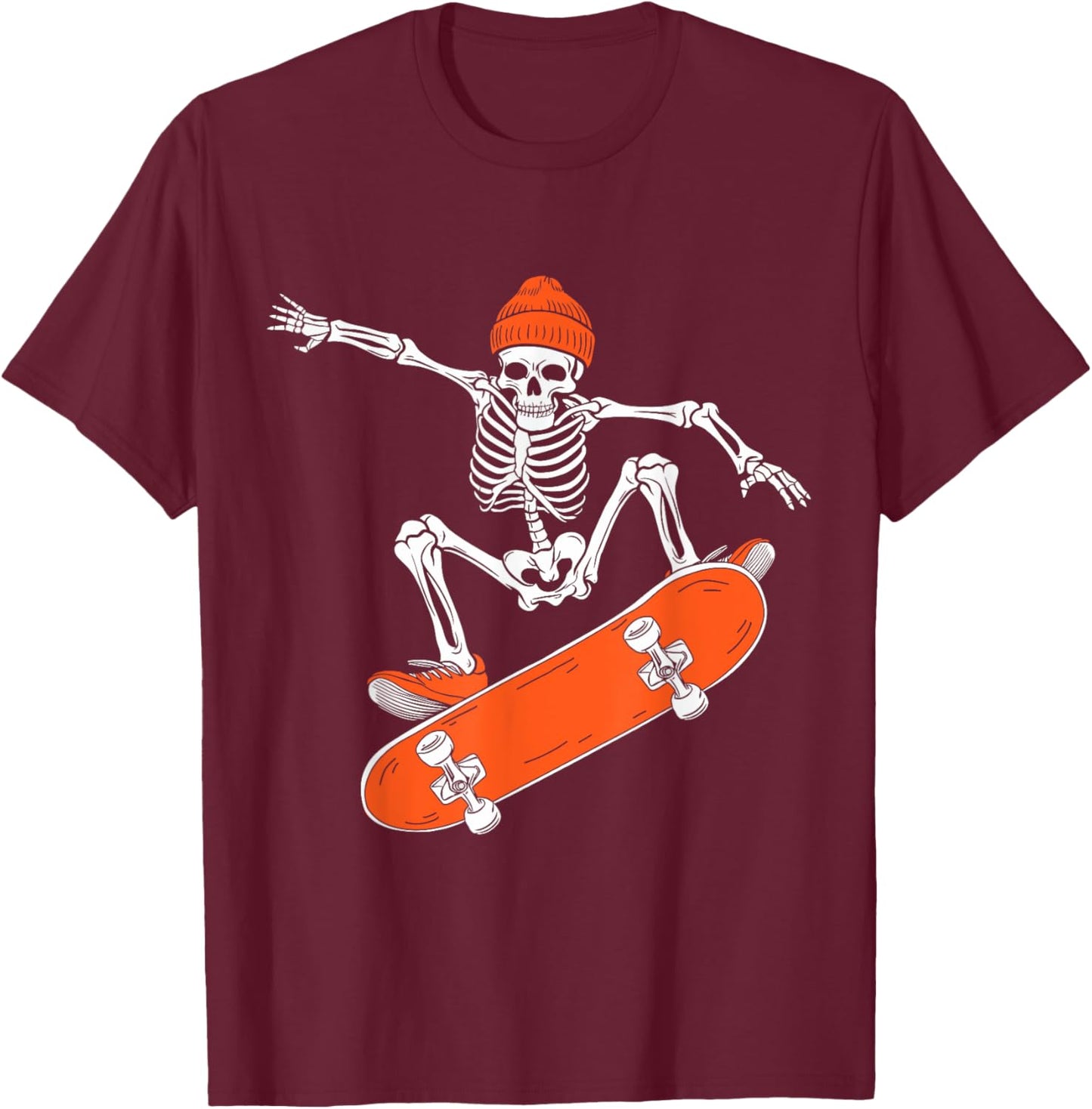 Skateboarding Skeleton Riding Skateboard Halloween Skater T-Shirt - T-Shirt | Maroon