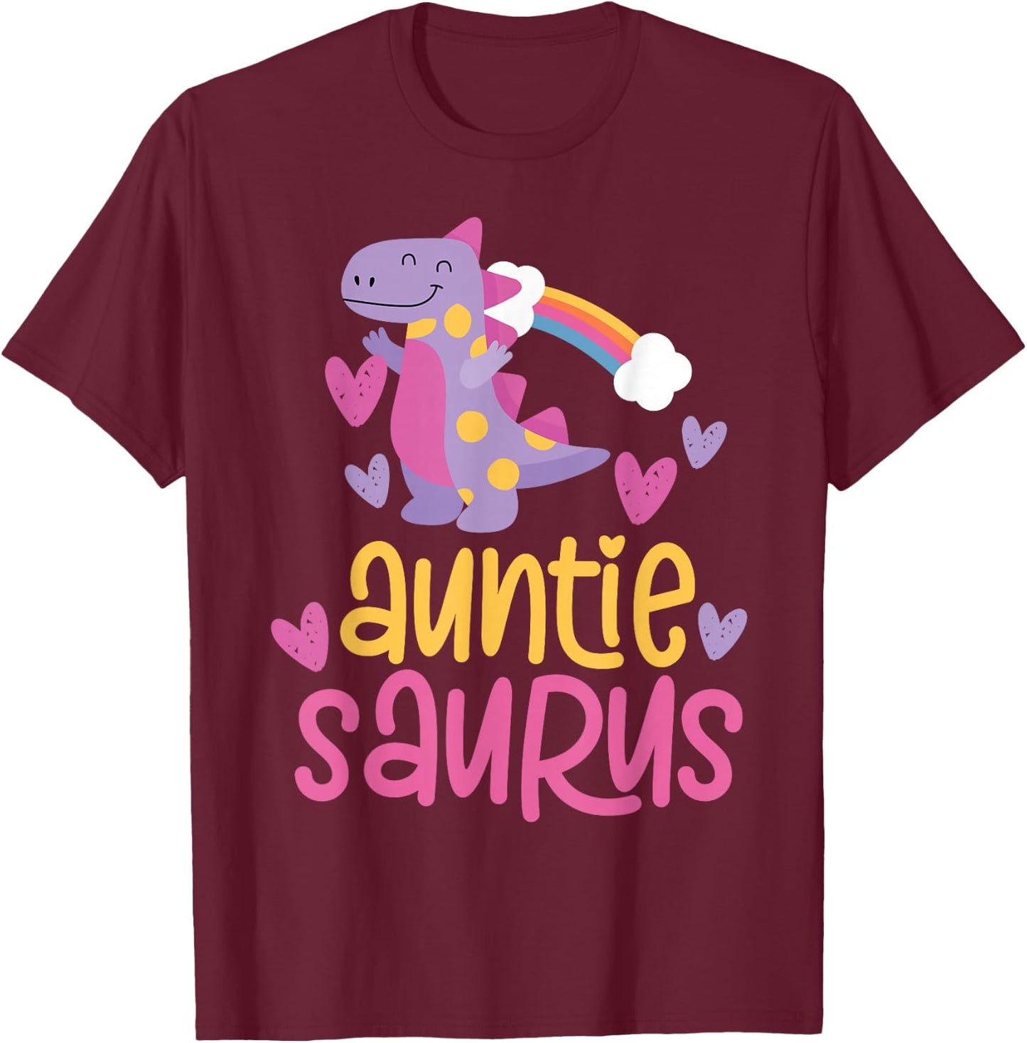 Auntie Saurus Rex Dinosaur Aunt T-Shirt - T-Shirt | Maroon