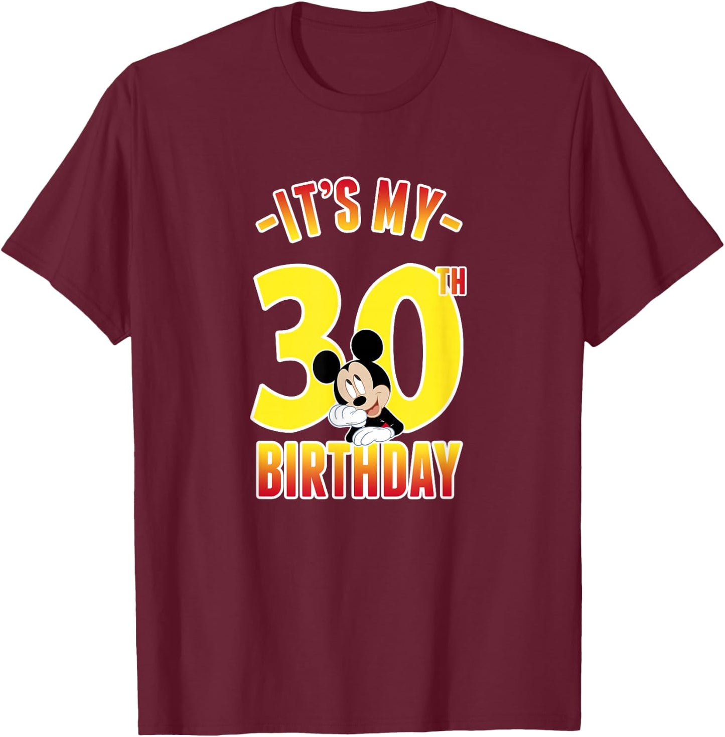 Disney Mickey Mouse It's My 30th Birthday Gradient Portrait T-Shirt - T-Shirt | Maroon