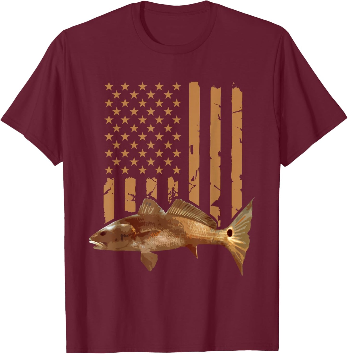 Redfish Fishing Red Drum Tailing USA American Flag Fisherman T-Shirt - T-Shirt | Maroon