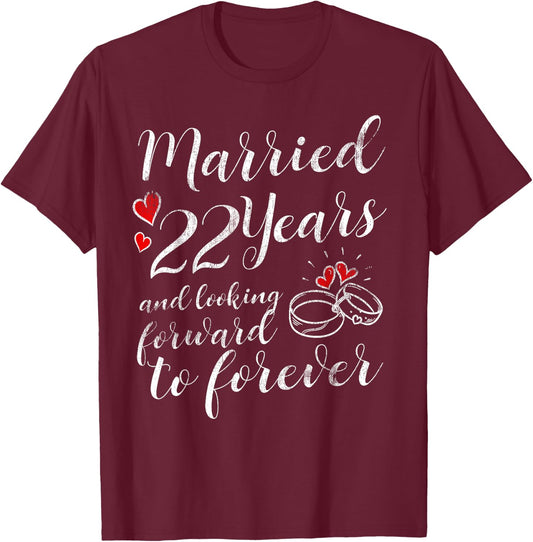 22 Year Wedding Anniversary Him Her Just Married 22 Years T-Shirt - T-Shirt | Maroon