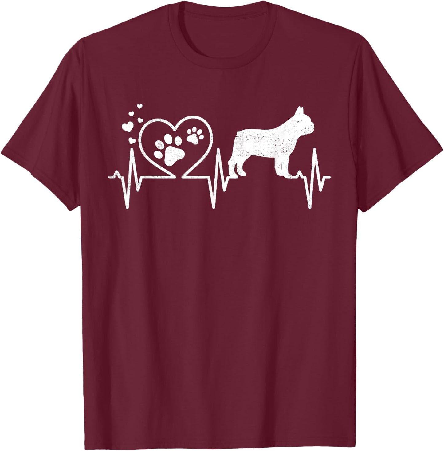 Frenchie French Bulldog Mom Mom Dad Heartbeat Women Kids T-Shirt - T-Shirt | Maroon