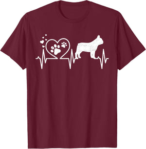 Frenchie French Bulldog Mom Mom Dad Heartbeat Women Kids T-Shirt - T-Shirt | Maroon