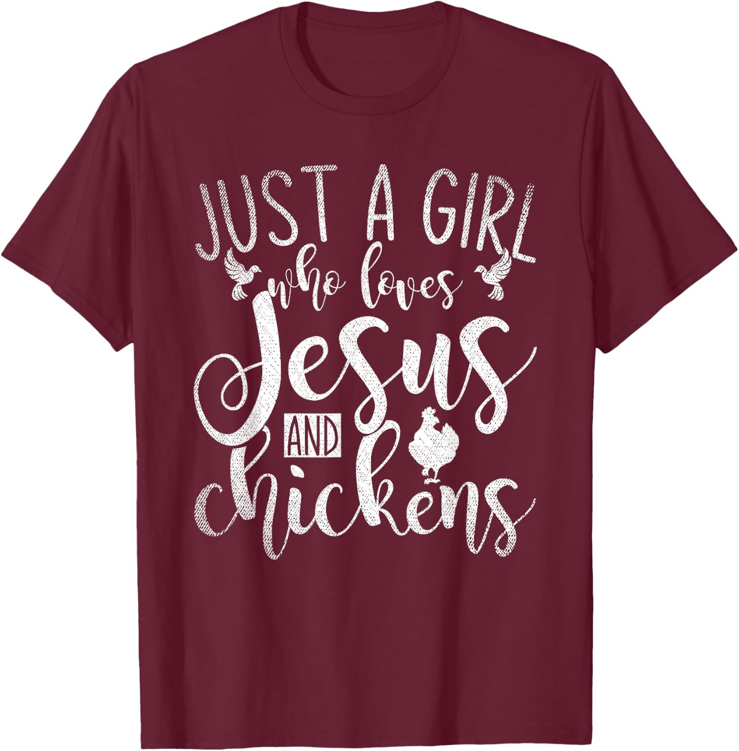 Funny Christian Farmer Women Girls Farm Chicken Faith Jesus T-Shirt - T-Shirt | Maroon