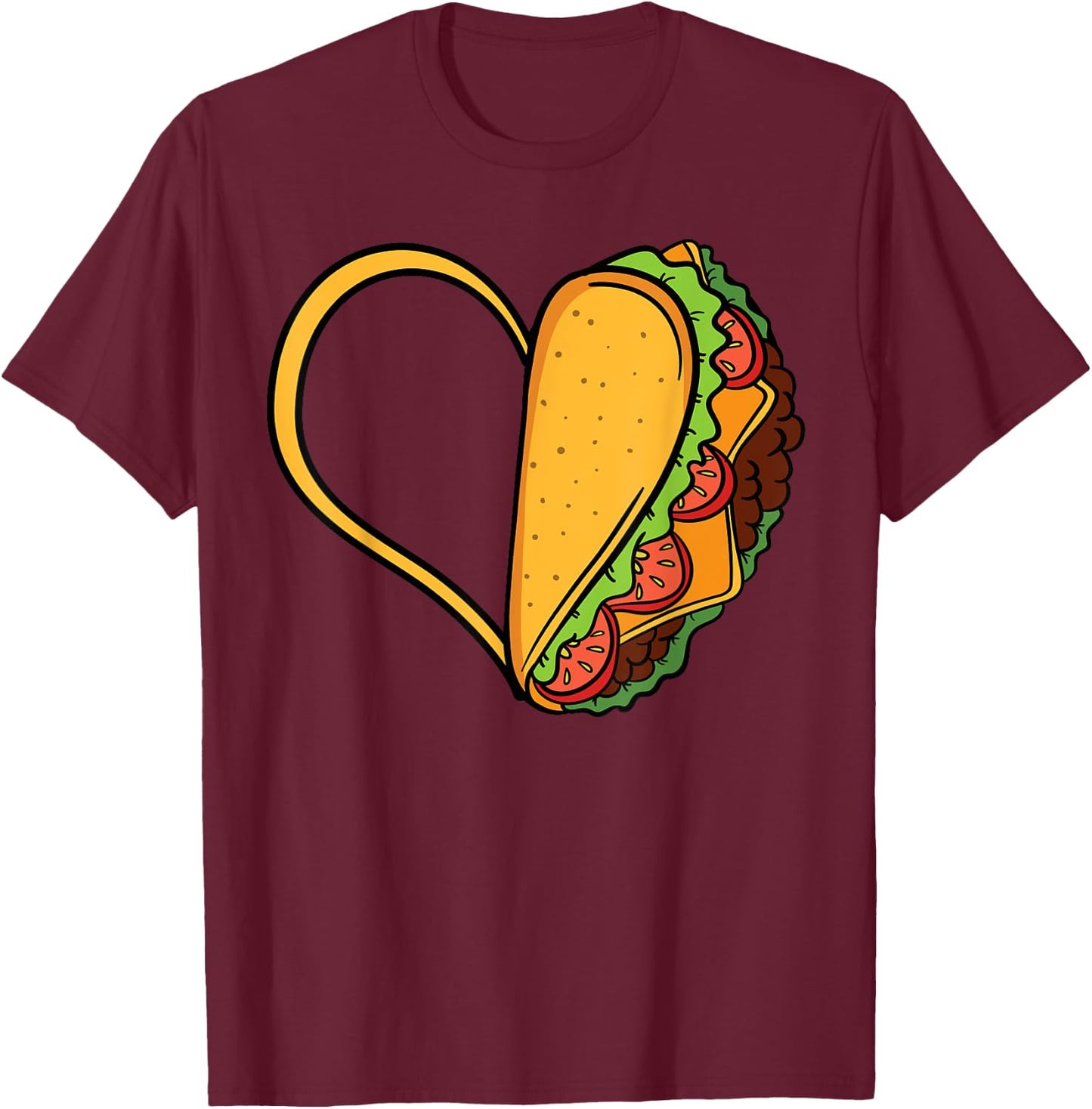 Tacos Heart Mexican Dish Street Food Chili Taquitos Flautas T-Shirt - T-Shirt | Maroon
