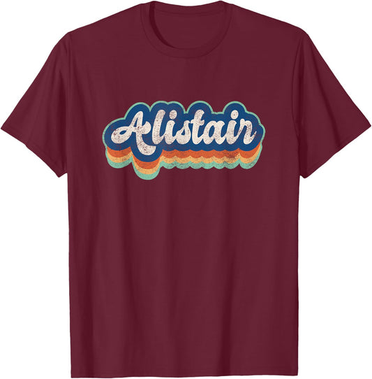 Alistair First Name Boy Vintage Style 70s 80s Personalized T-Shirt - T-Shirt | Maroon