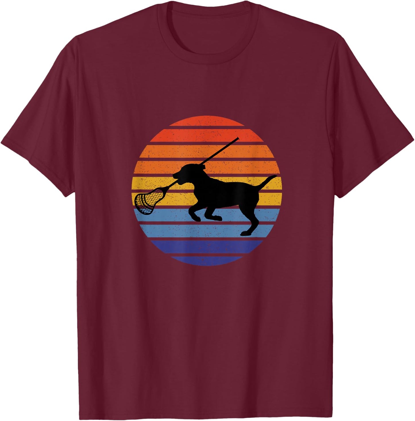 Lacrosse Dog Lover Silhouette, Retro Vintage Lax Sunset Women Kids T-Shirt - T-Shirt | Maroon