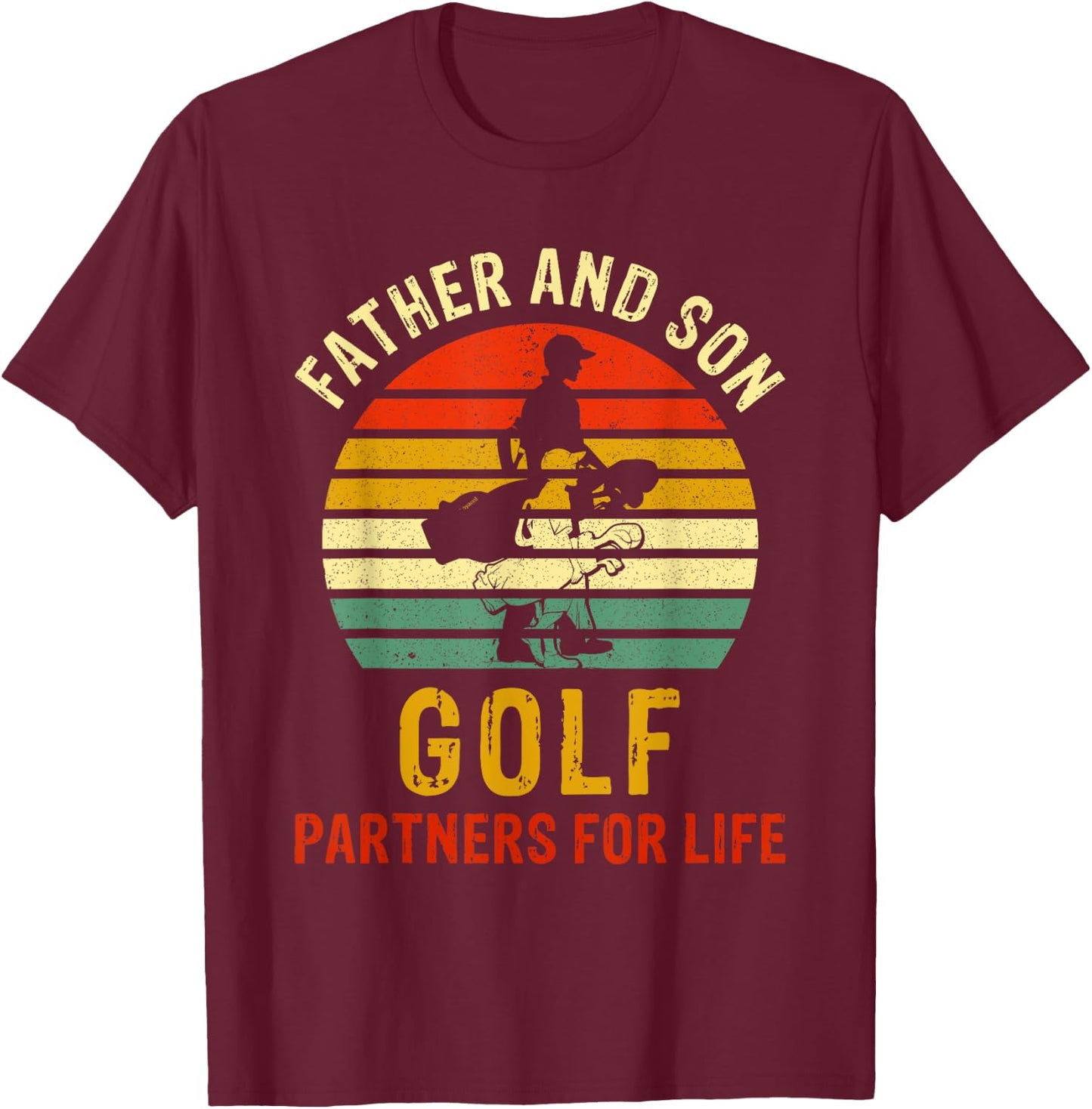 Vintage Dad And Son Golf Partners For Life Fathers Day T-Shirt - T-Shirt | Maroon