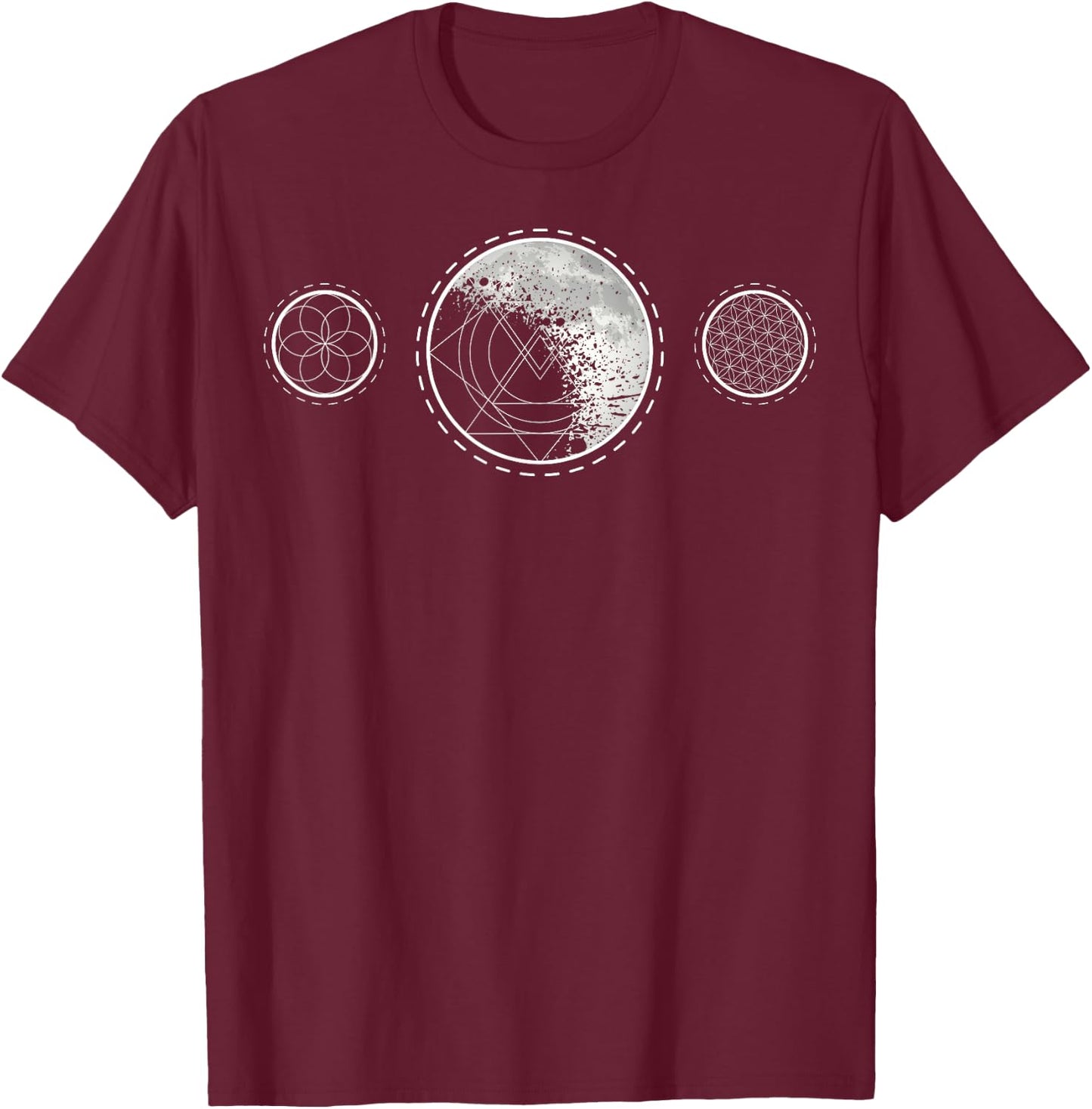 Sacred Geometry Moon for a Spiritual Zen Gothic Mandala T-Shirt - T-Shirt | Maroon