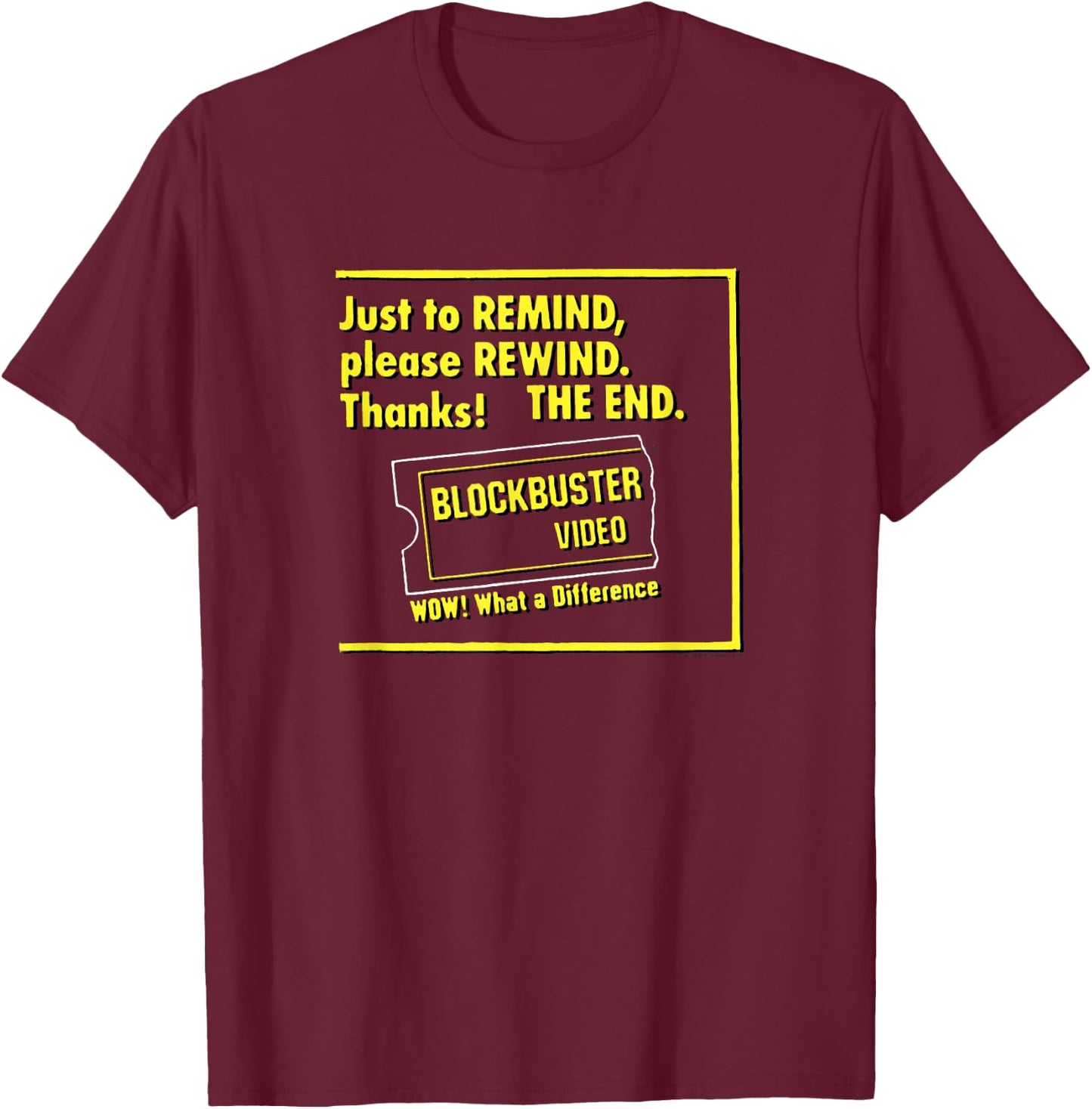 Blockbuster Please Rewind The End with Logo Vintage T-Shirt - T-Shirt | Maroon