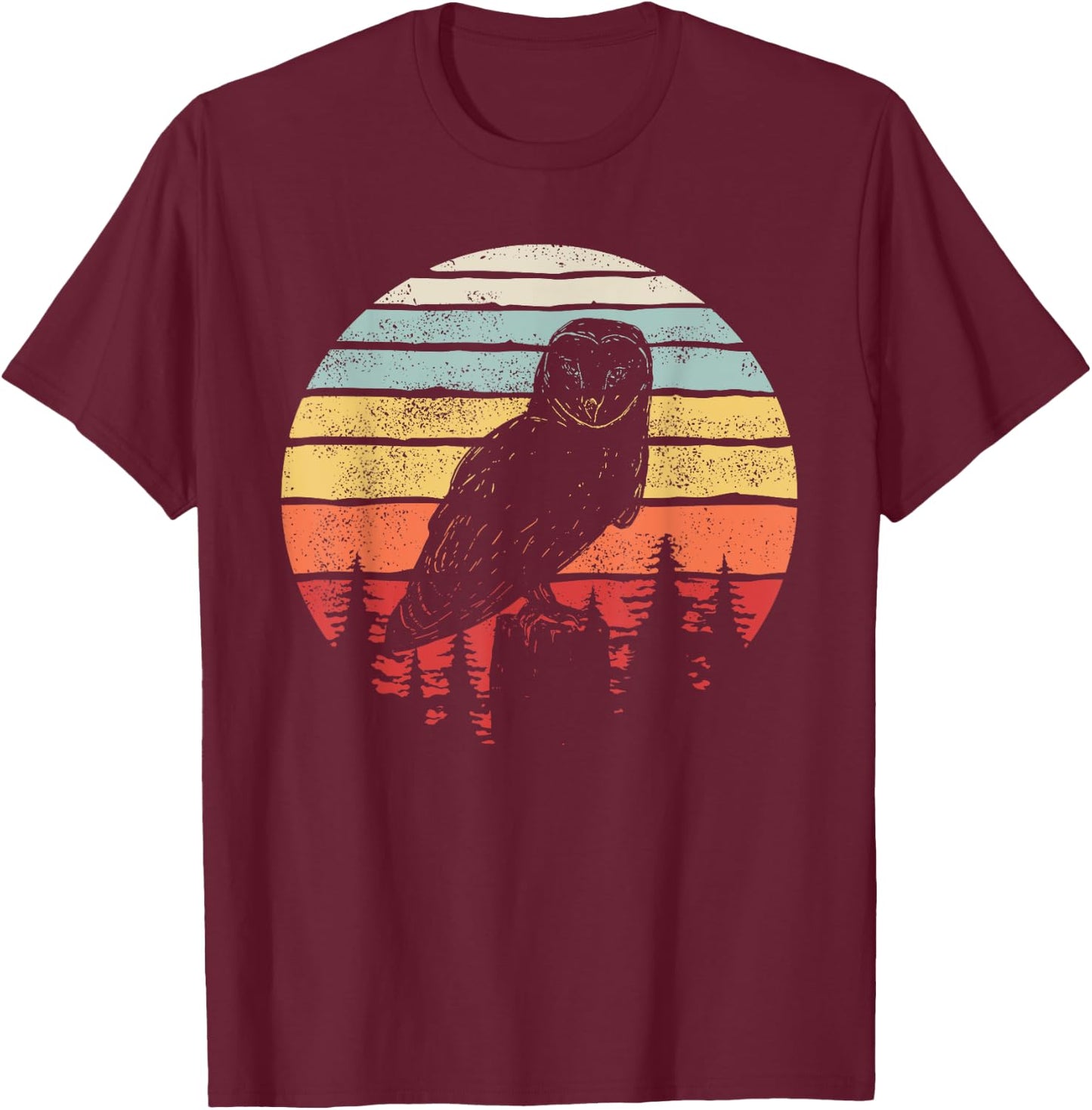 Vintage Retro Barn Owl Bird T-Shirt - T-Shirt | Maroon