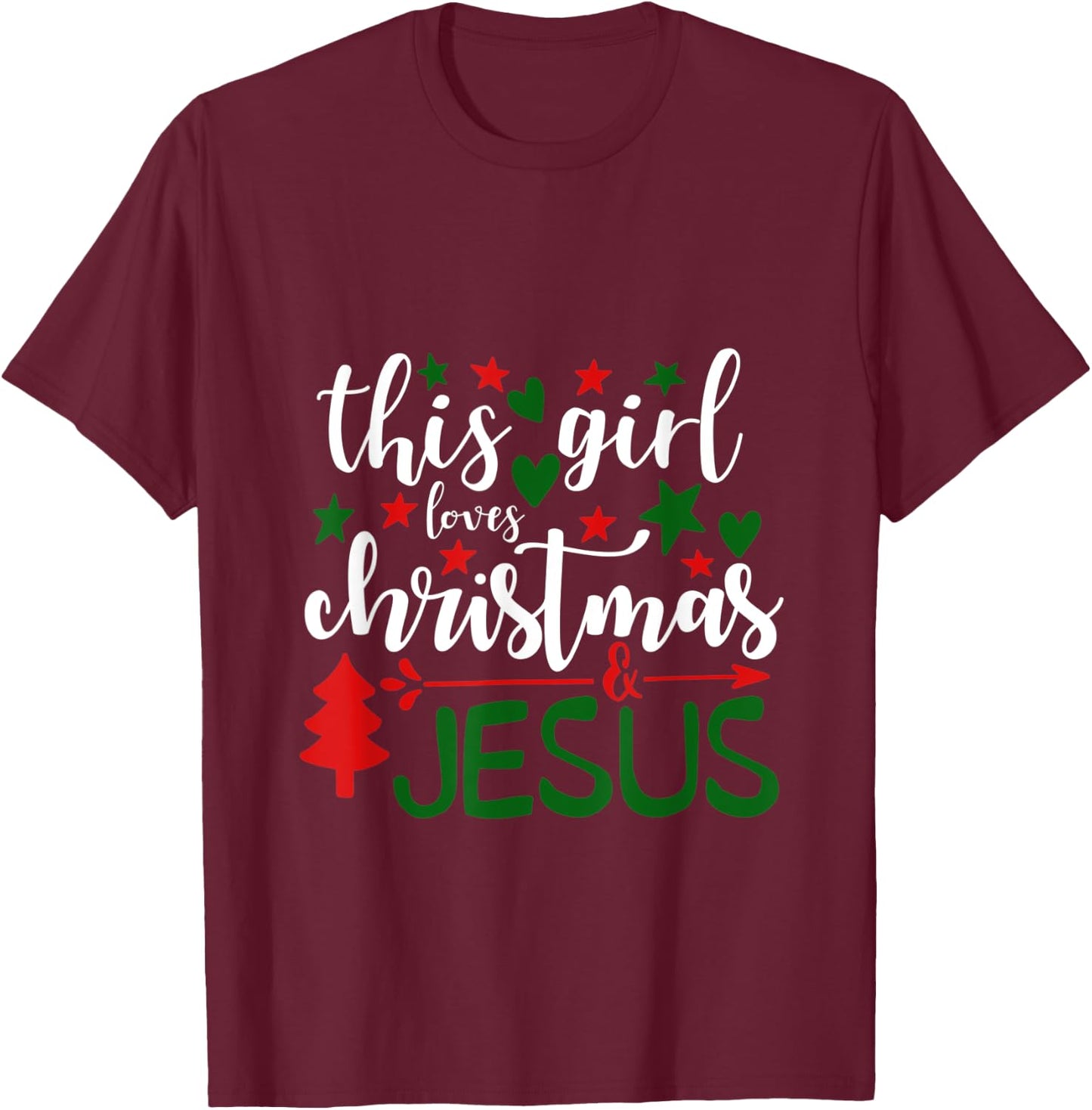 This Girls Loves Christmas and Jesus - Christian T-Shirt - T-Shirt | Maroon