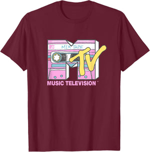 MTV Retro Neon Mix Tape Vintage Cassette Sketch Logo T-Shirt - T-Shirt | Maroon