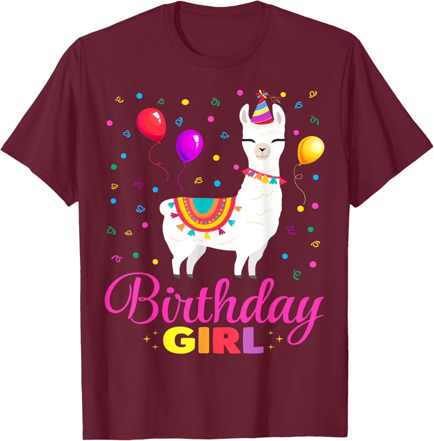 Cute Llama Shirt Party Animal Funny Gift Birthday Girl T-Shirt - T-Shirt | Maroon