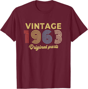 1963 Birthday Gift Retro Birthday Vintage 1963 Original Part T-Shirt - T-Shirt | Maroon