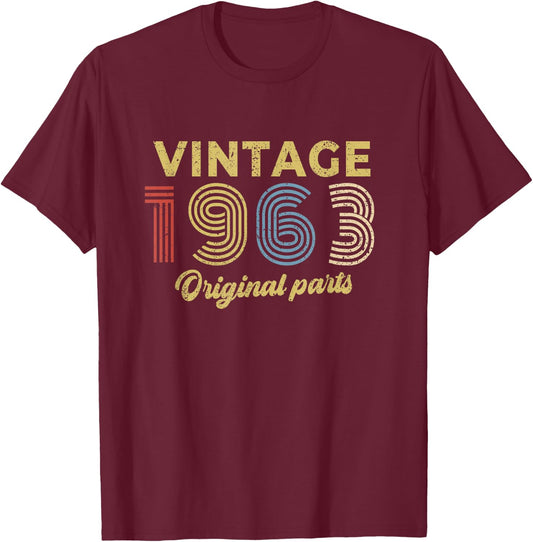 1963 Birthday Gift Retro Birthday Vintage 1963 Original Part T-Shirt - T-Shirt | Maroon