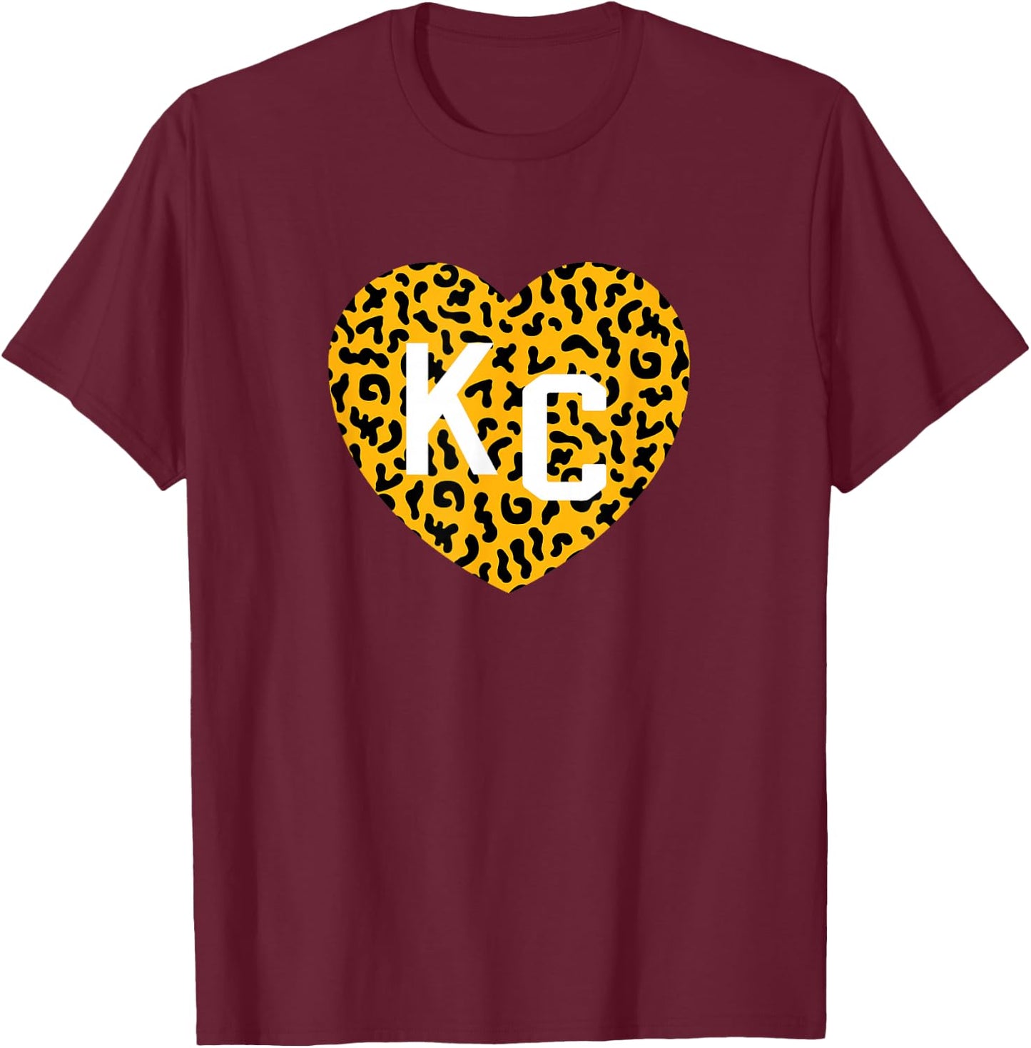 Kc Cheetah Animal Print Heart Kc Kansas City Cheetah Heart T-Shirt - T-Shirt | Maroon