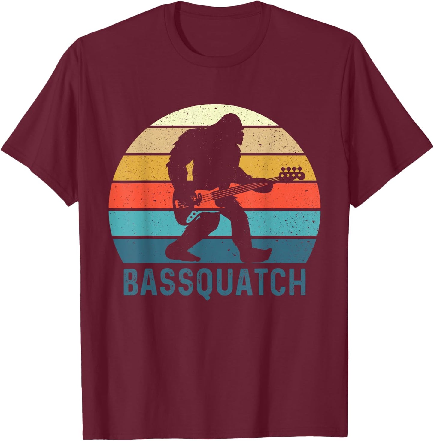 Bassquatch! Funny Bigfoot Fishing Outdoor Retro T-Shirt - T-Shirt | Maroon