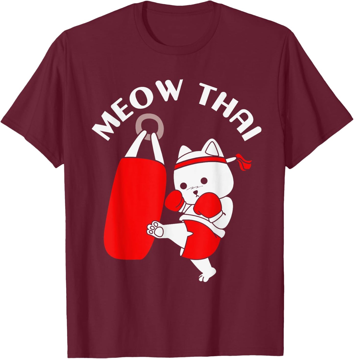Muay Thai Cat Meow Thai Men Women Girls Kids T-Shirt - T-Shirt | Maroon
