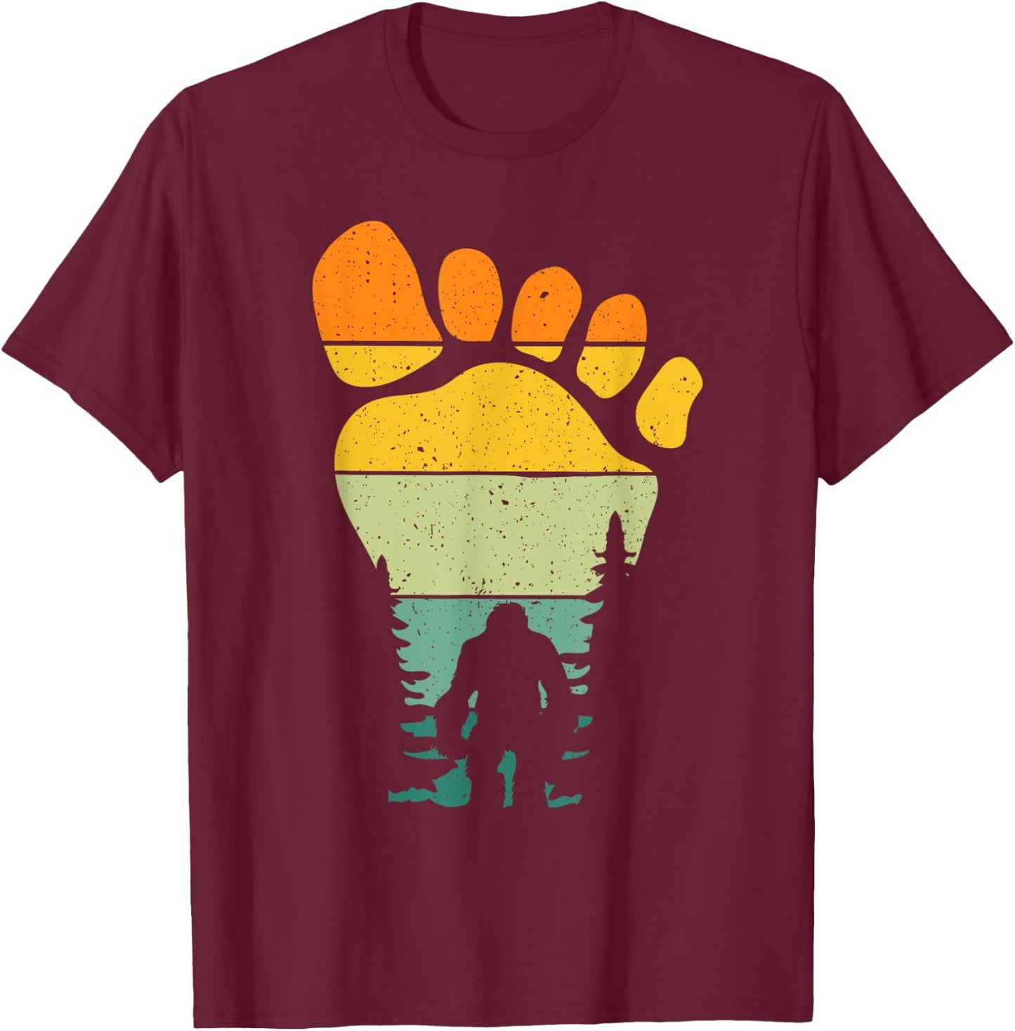 Funny Retro Bigfoot Sasquatch Believer Vintage Footprint T-Shirt - T-Shirt | Maroon