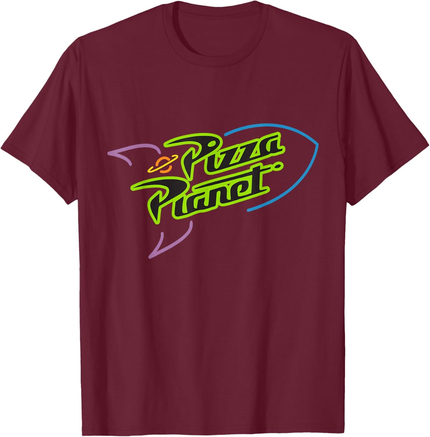 Disney Pixar Toy Story Pizza Planet Rocket Ship Neon T-Shirt - T-Shirt | Maroon