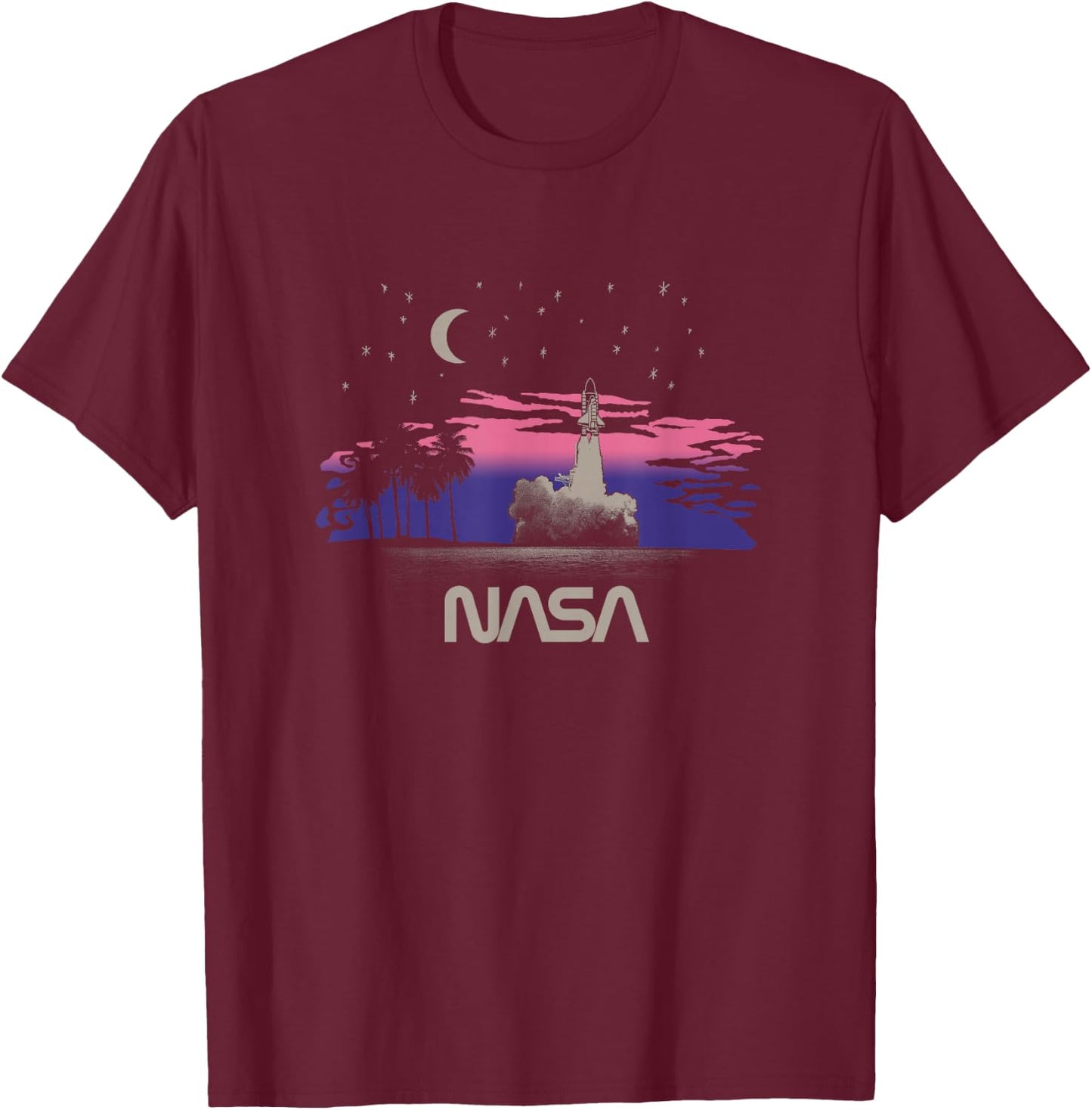 NASA Pink and Purple Sunset Space Shuttle Launch Science T-Shirt - T-Shirt | Maroon