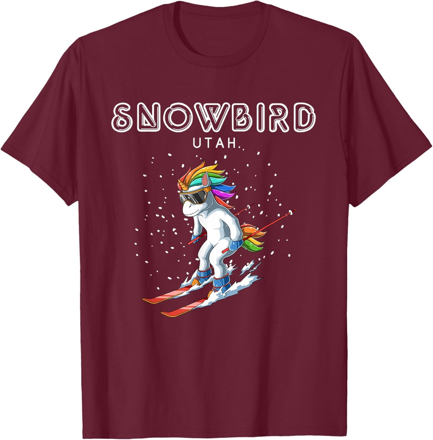 Snowbird Utah - Unicorn USA Ski Retro Gift T-Shirt - T-Shirt | Maroon
