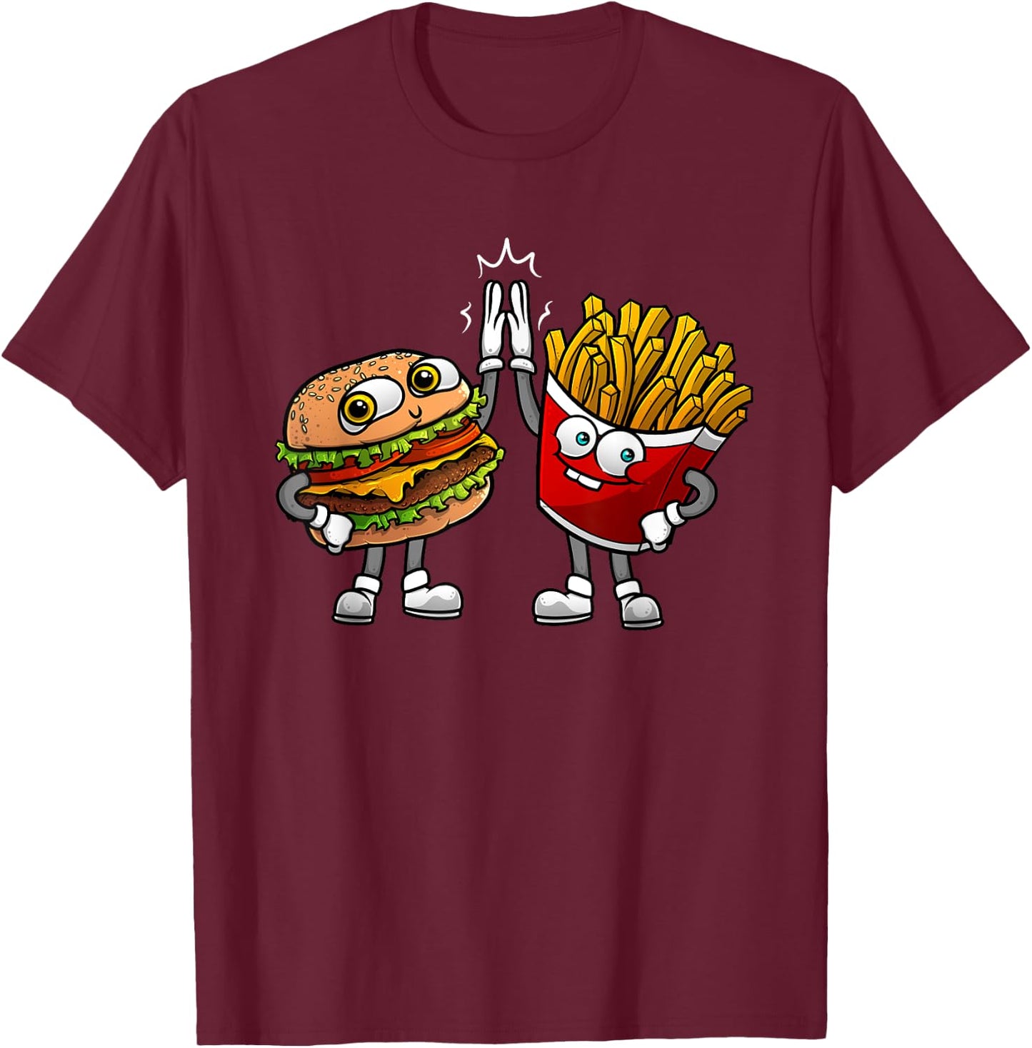 Funny Hamburger And Fries Gift Men Women Cool Fast Food Meal T-Shirt - T-Shirt | Maroon