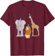 Party Animal Theme! Elephant, Giraffe & Lion! T-Shirt - T-Shirt | Maroon
