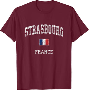 Strasbourg France Vintage Athletic Sports Design T-Shirt - T-Shirt | Maroon