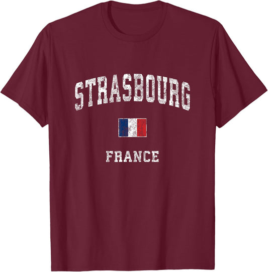 Strasbourg France Vintage Athletic Sports Design T-Shirt - T-Shirt | Maroon