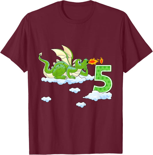 Kids Dragon 5 Year Old Birthday Outfit Boy Knight 5th Birthday T-Shirt - T-Shirt | Maroon