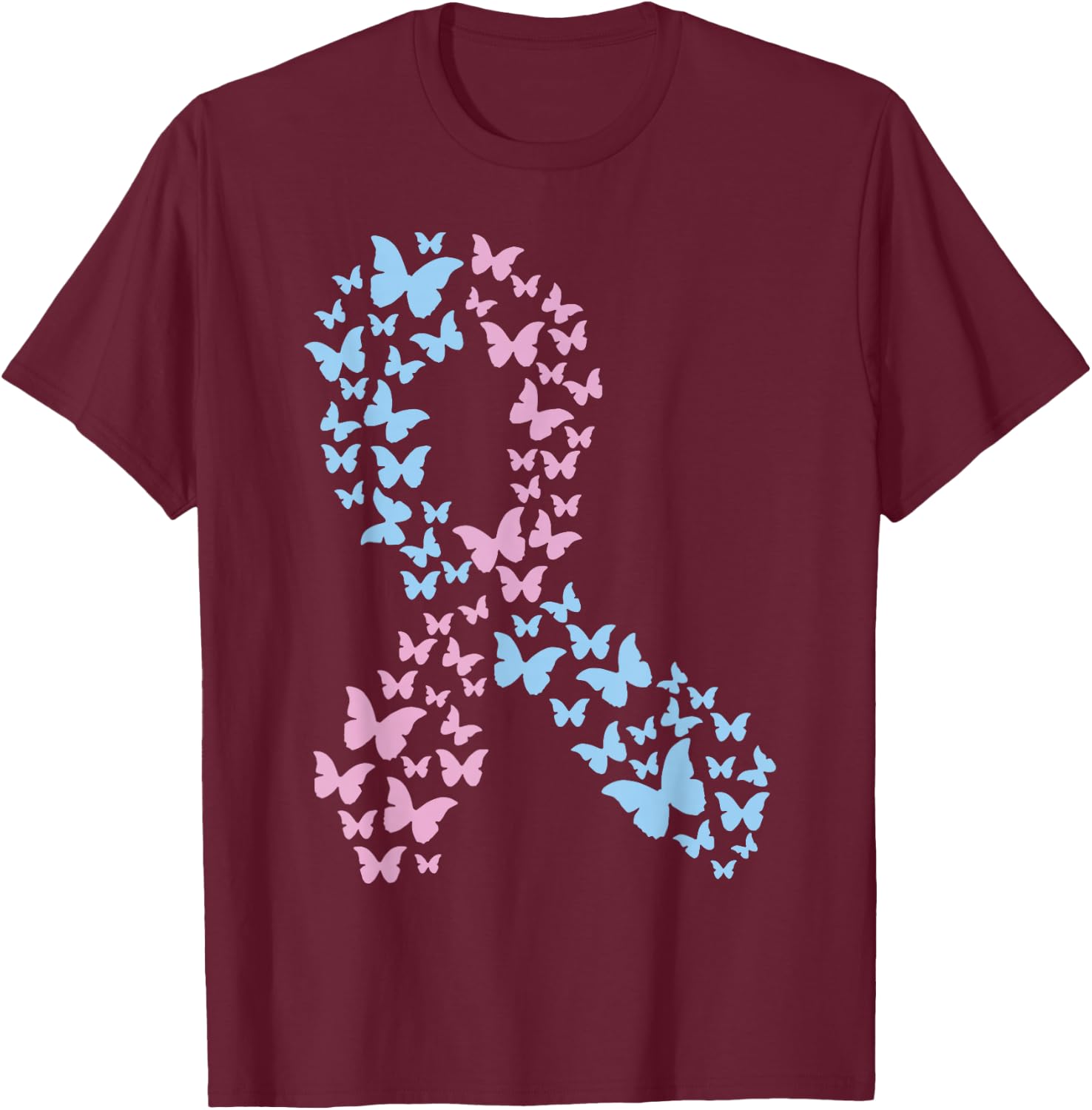 Butterfly Ribbon Pregnancy and Infant Loss Awareness Month T-Shirt - T-Shirt | Maroon