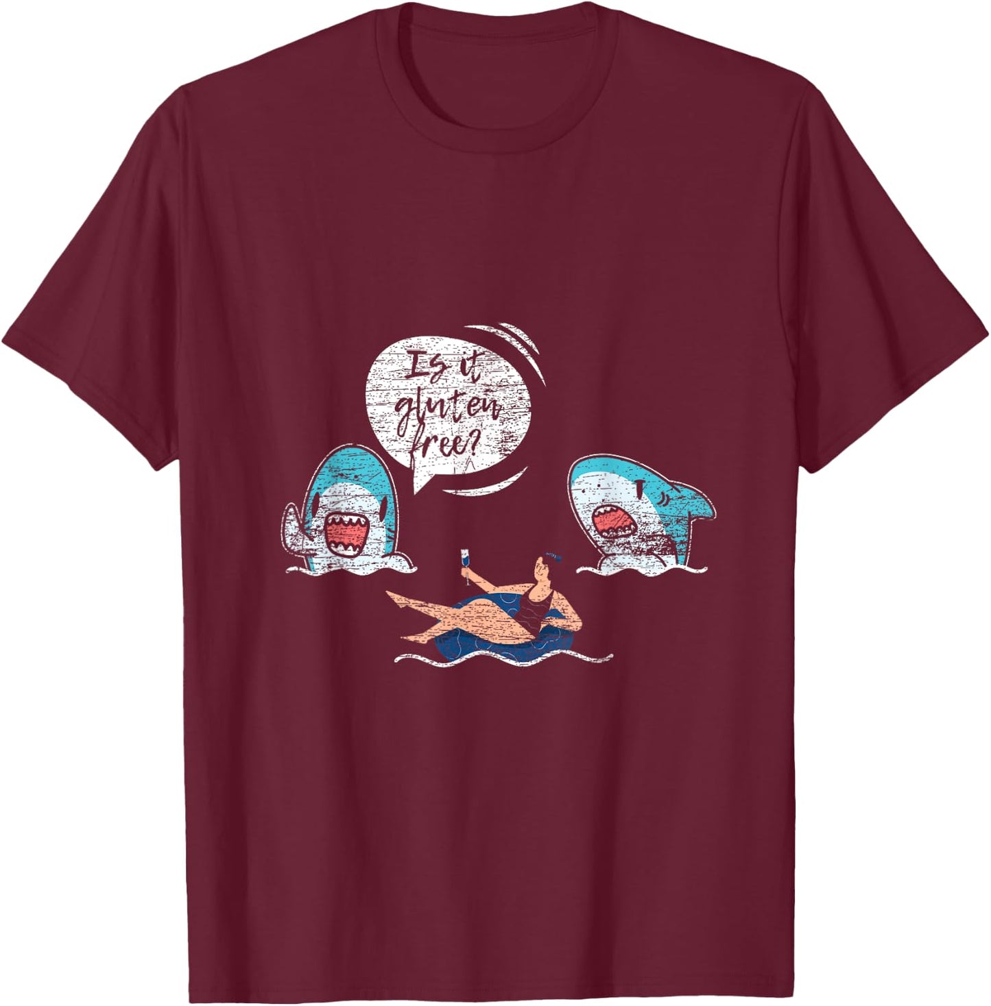 Funny Sharks Gluten Free T-Shirt - T-Shirt | Maroon
