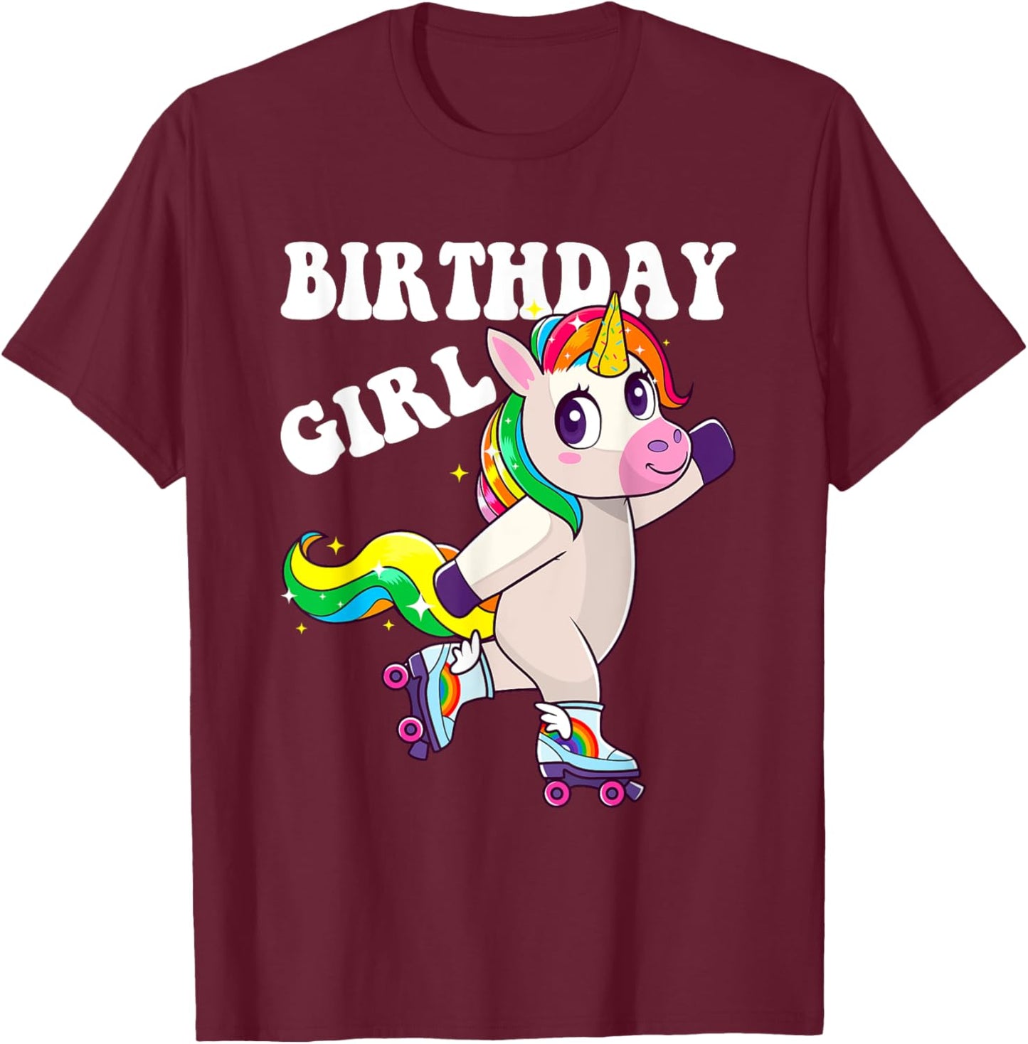 Roller Girl Unicorn Retro Birthday Rolling Skates Girls Kids T-Shirt - T-Shirt | Maroon
