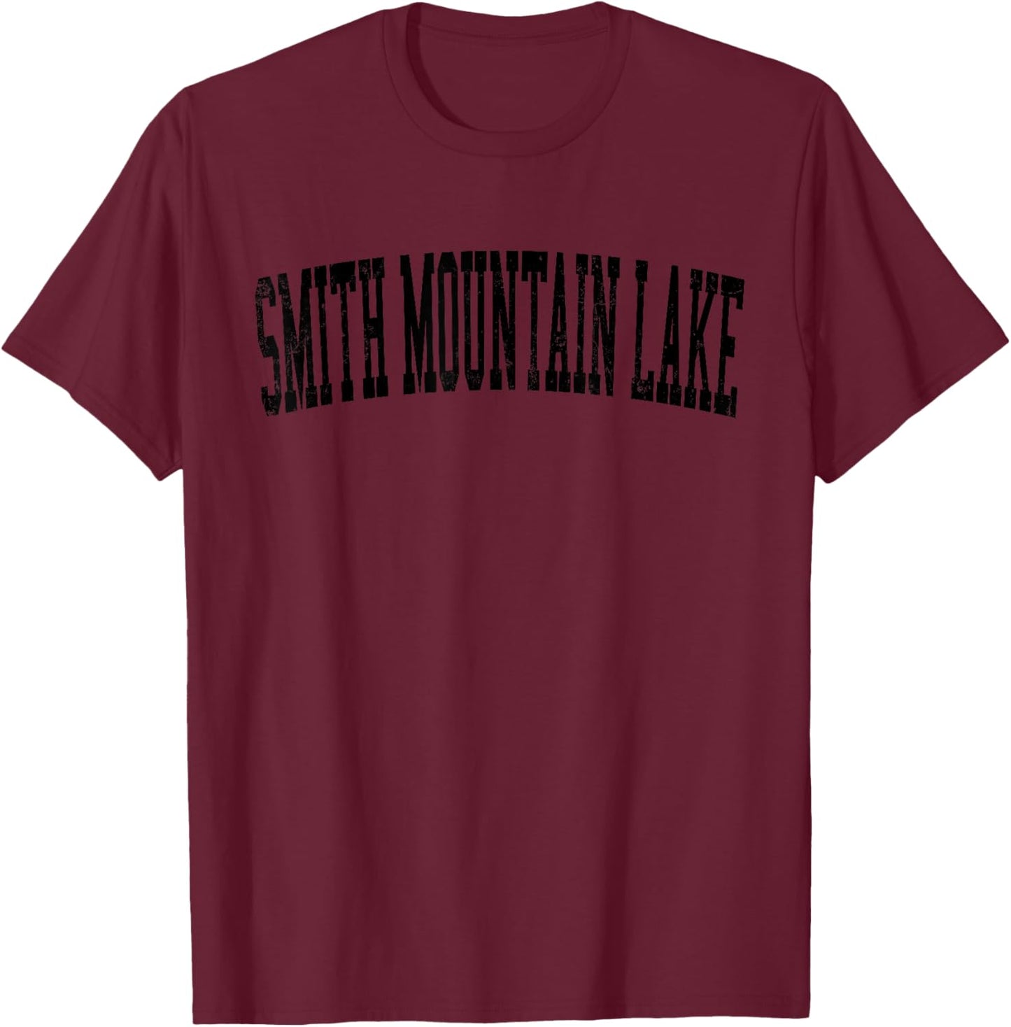 Vintage Smith Mountain Lake Distressed Black Varsity Style T-Shirt - T-Shirt | Maroon