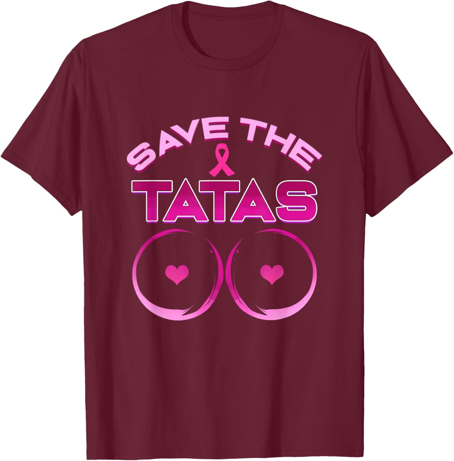 Save The Tatas - Pink Ribbon T-Shirt - T-Shirt | Maroon