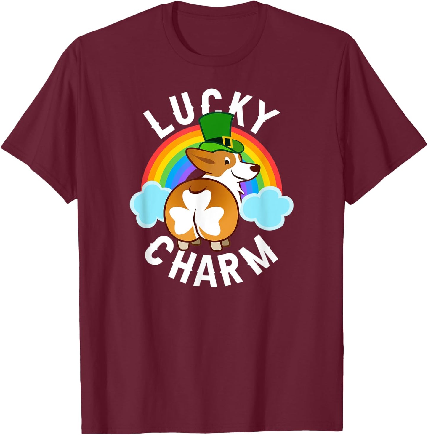 Corgi Leprechaun - Lucky Charm - St. Patricks Day T-Shirt - T-Shirt | Maroon