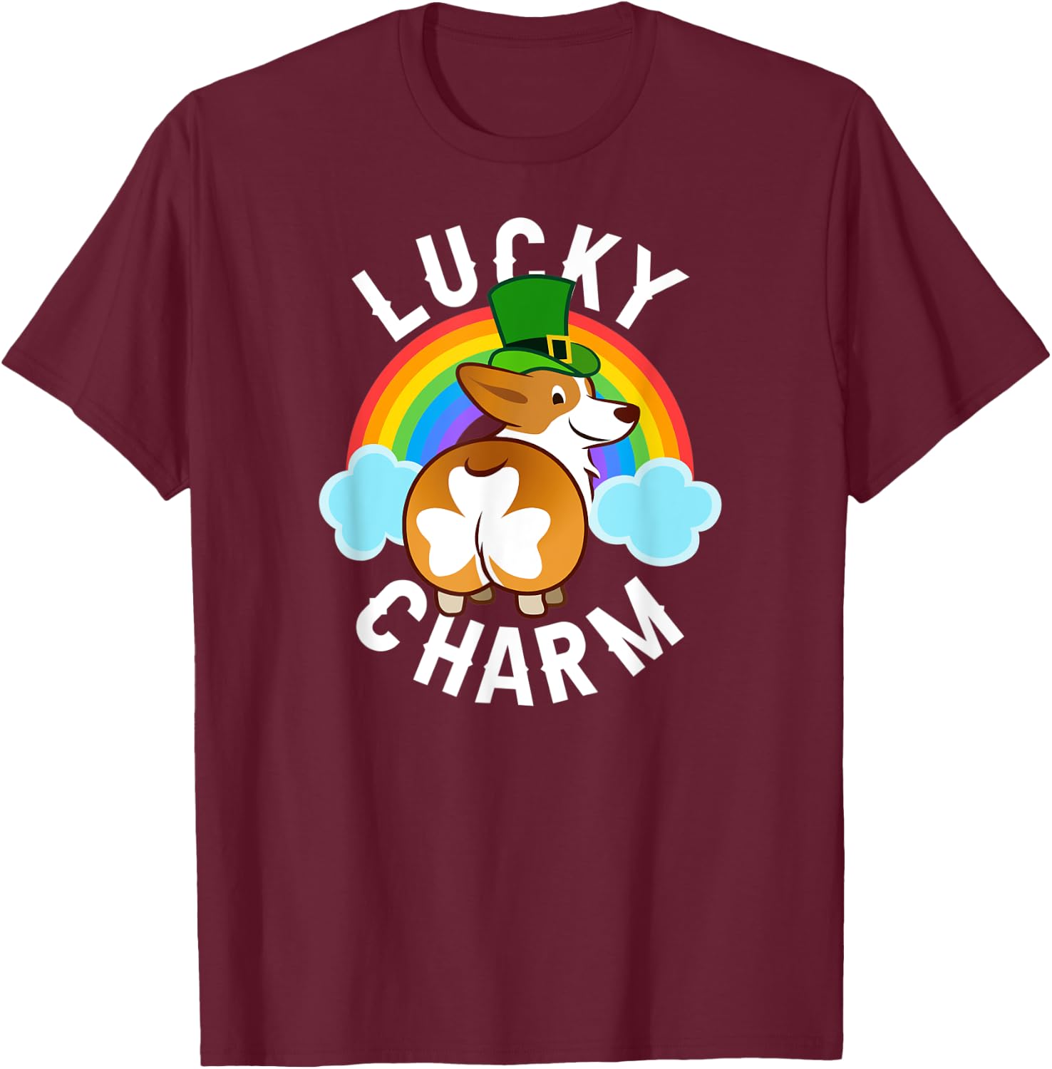 Corgi Leprechaun - Lucky Charm - St. Patricks Day T-Shirt - T-Shirt | Maroon