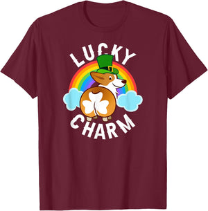 Corgi Leprechaun - Lucky Charm - St. Patricks Day T-Shirt - T-Shirt | Maroon