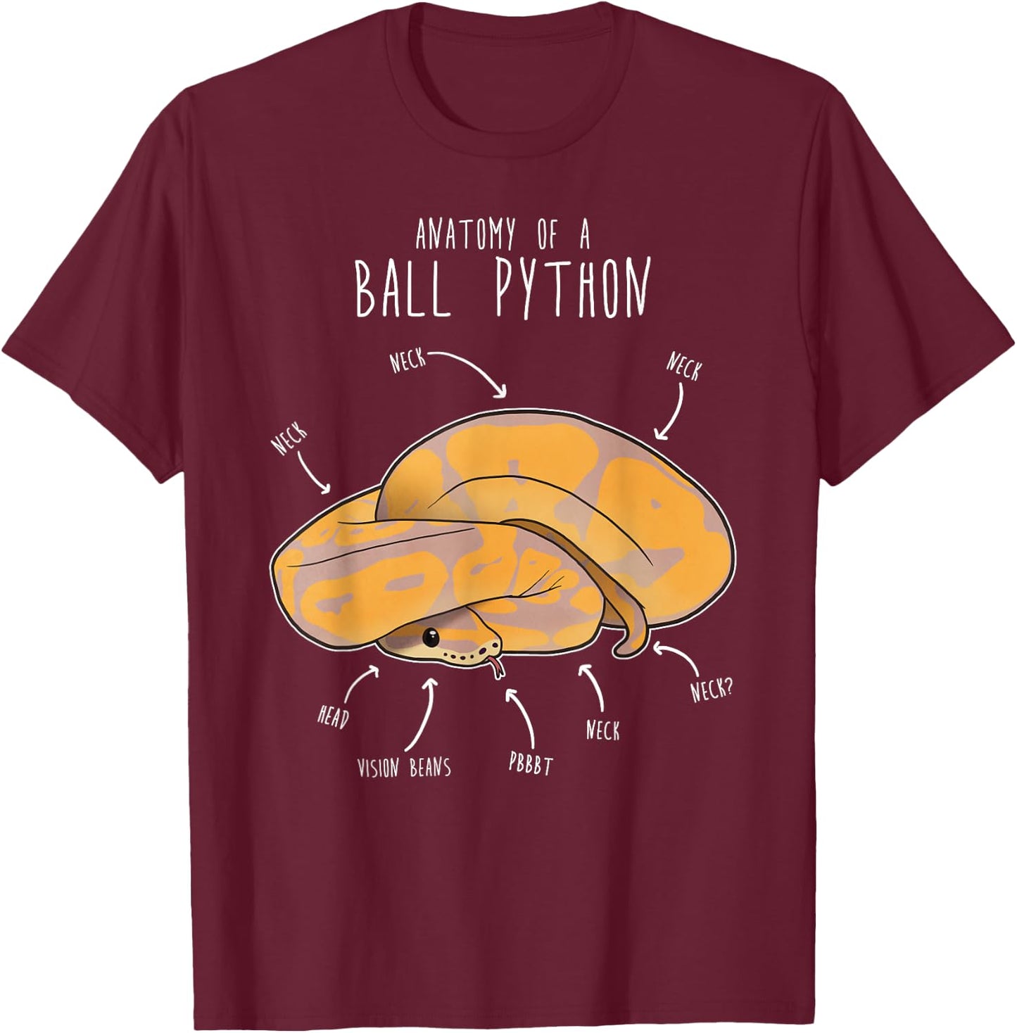 Anatomy of a Banana Ball Python, Funny Reptile Snake Lover T-Shirt - T-Shirt | Maroon