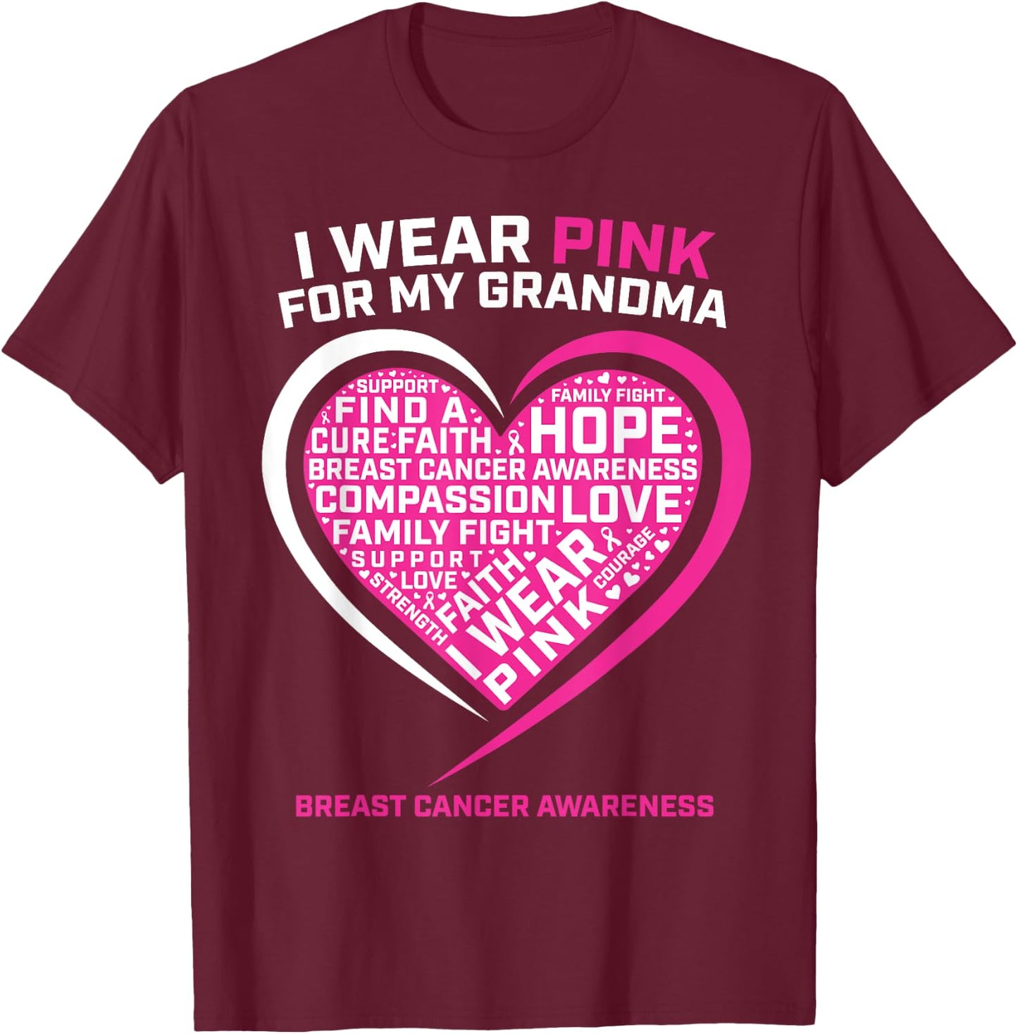 Kids Gift I Wear Pink For My Grandma Breast Cancer Awareness T-Shirt - T-Shirt | Maroon